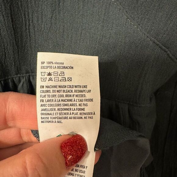 American Eagle Romper size XXS Teal Green Blue Lace Inset Long Sleeve Boho Women - Picture 6 of 7